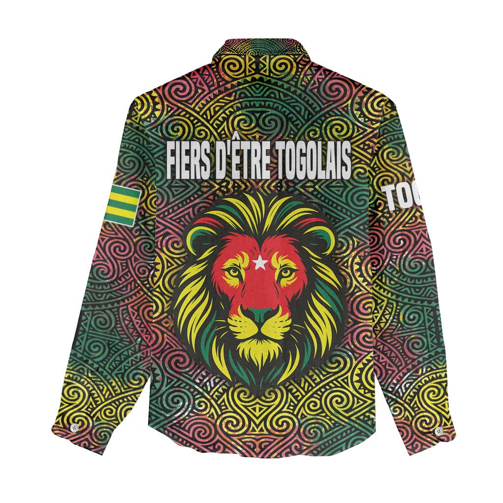 Togo Women Casual Shirt Red Lion Head Design and Traditional African Pattern TS04