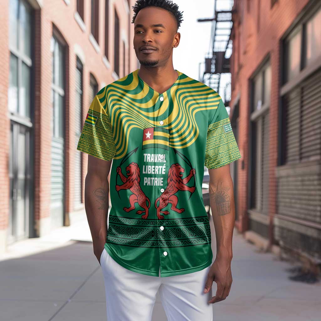 Togo Baseball Jersey - Red Twin Lions and Travail Liberté Patrie Slogan TS04