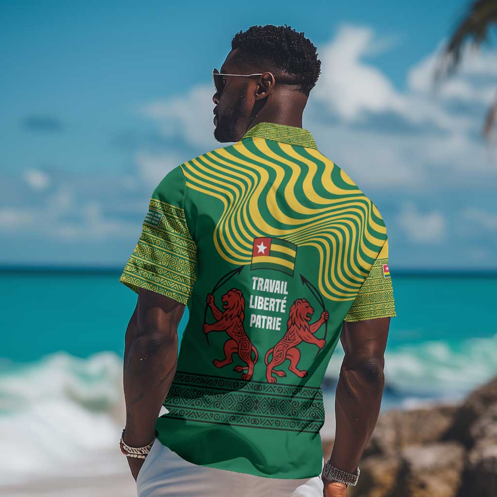 Togo Hawaiian Shirt - Red Twin Lions and Travail Liberté Patrie Slogan TS04