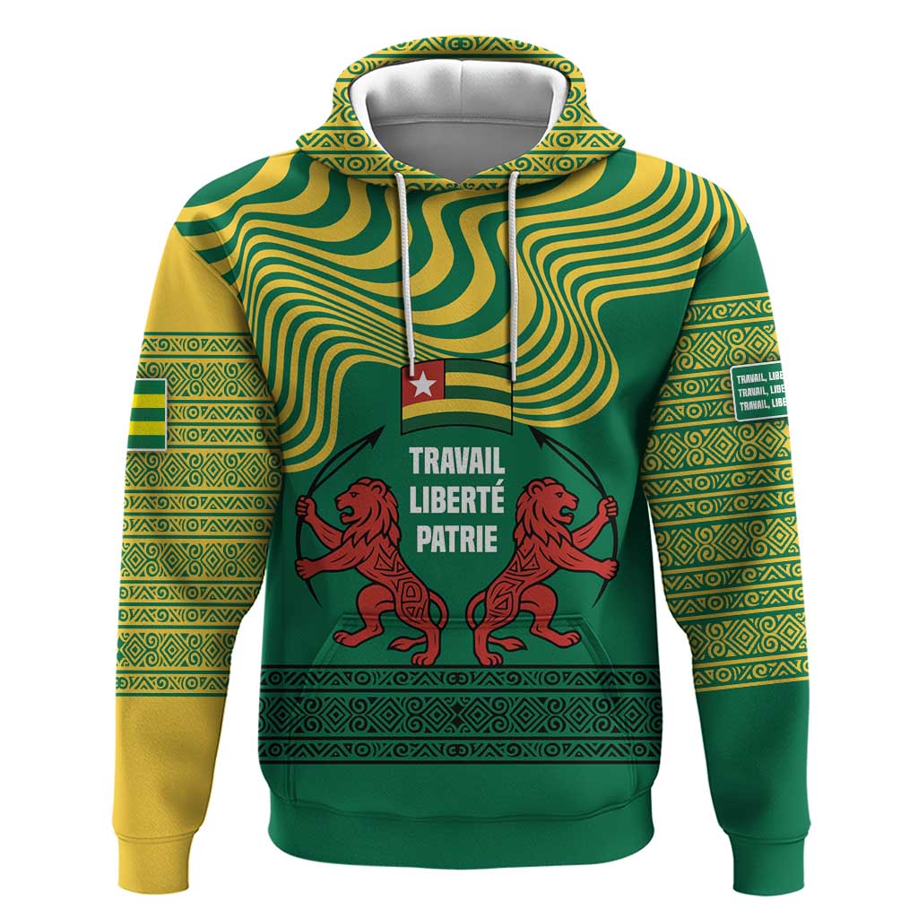 Togo Hoodie with Red Twin Lions and Travail Liberté Patrie Slogan TS04