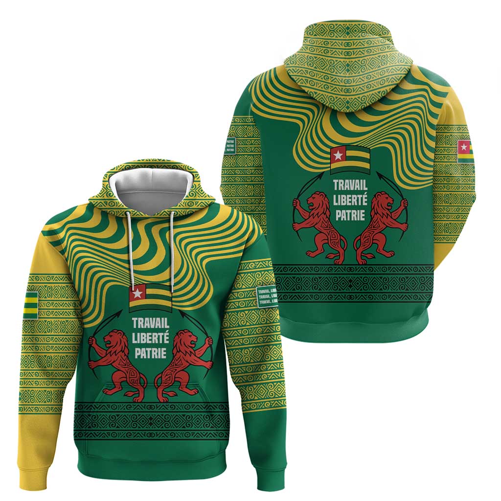 Togo Hoodie with Red Twin Lions and Travail Liberté Patrie Slogan TS04