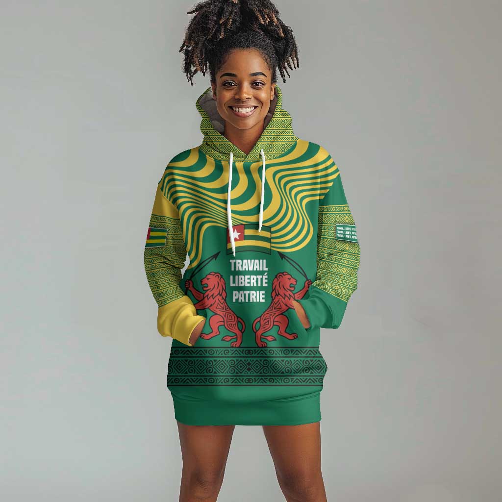 Togo Hoodie Dress - Red Twin Lions and Travail Liberté Patrie Slogan TS04