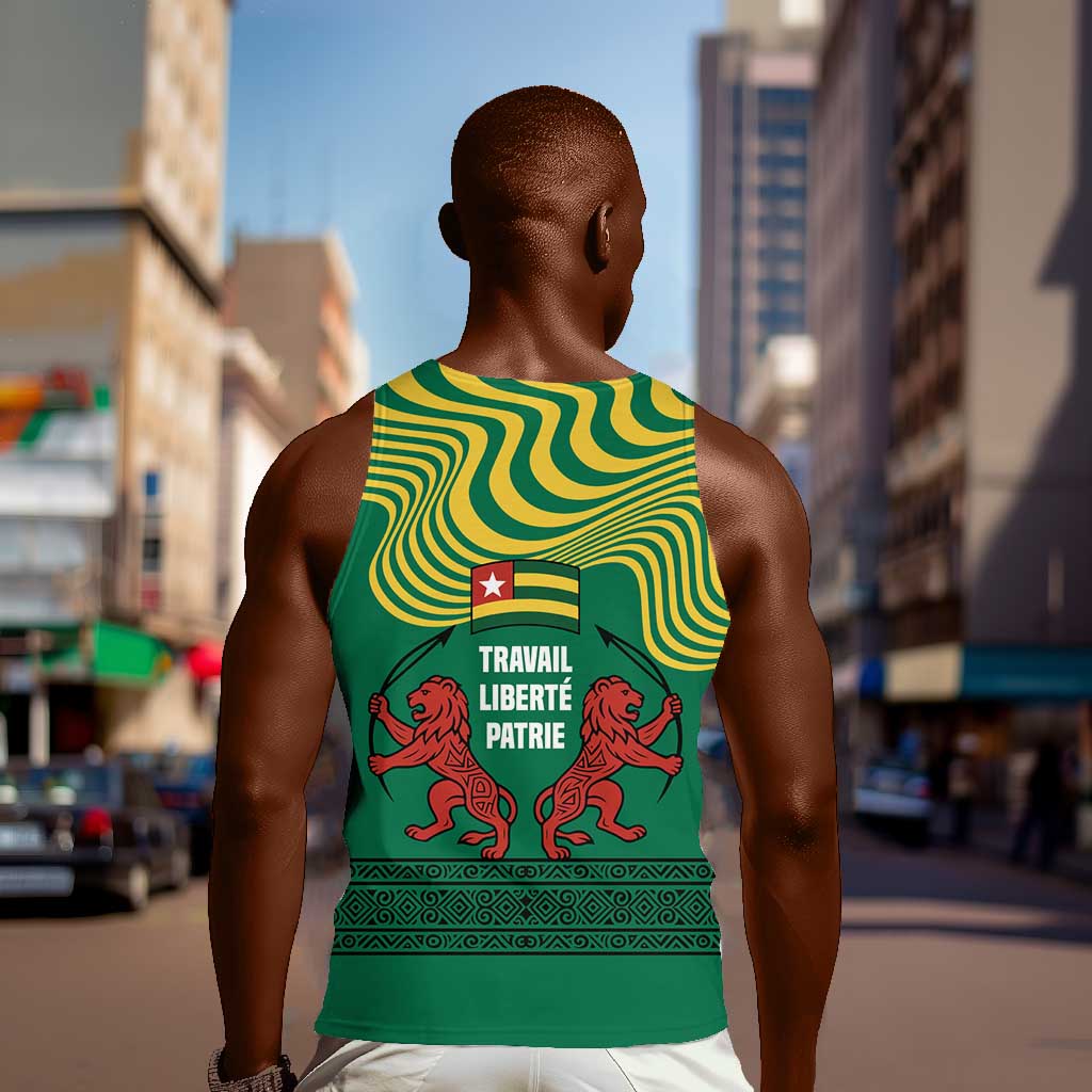 Togo Men Tank Top - Red Twin Lions and Travail Liberté Patrie Slogan TS04