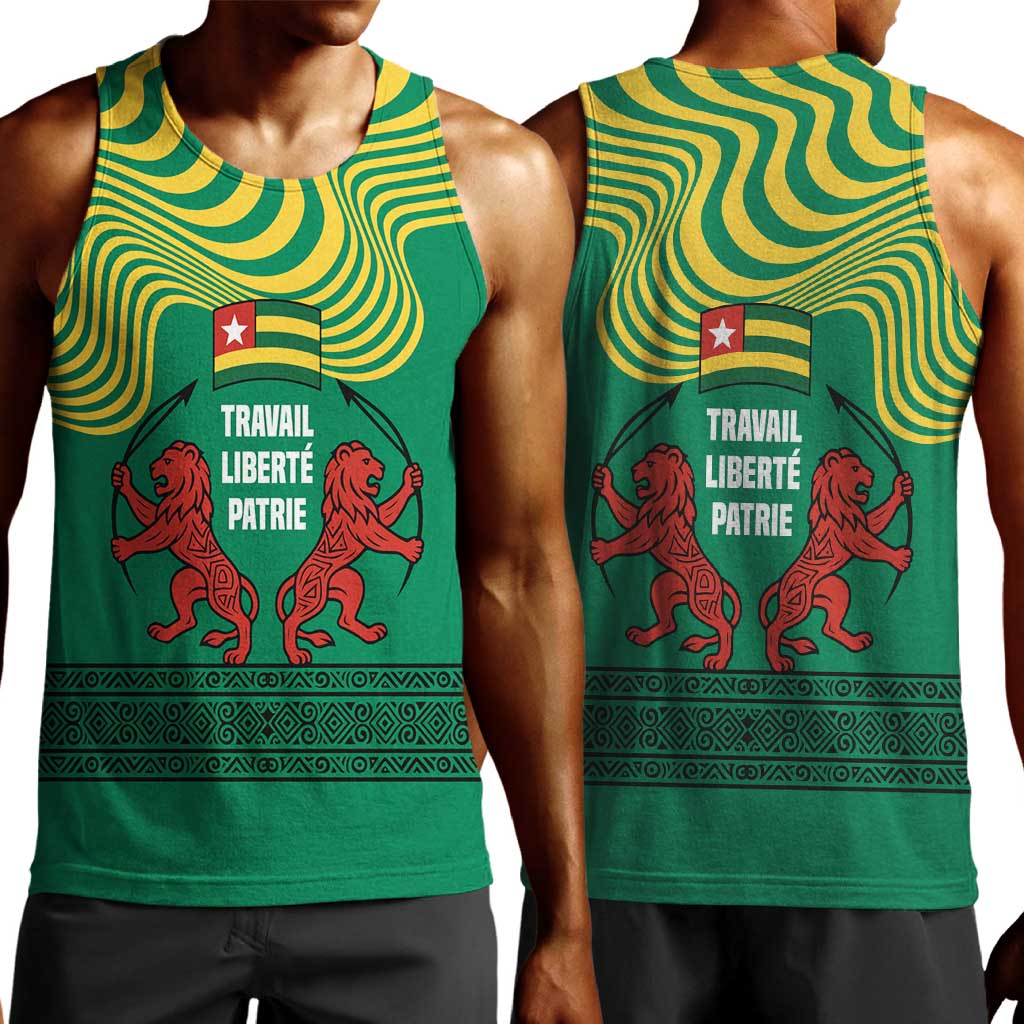 Togo Men Tank Top - Red Twin Lions and Travail Liberté Patrie Slogan TS04