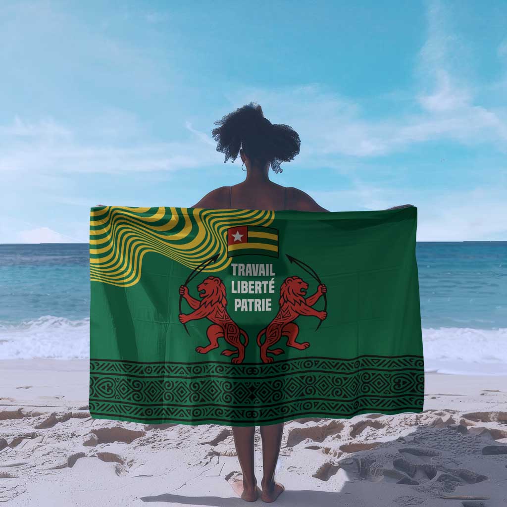 Togo Sarong - Red Twin Lions and Travail Liberté Patrie Slogan TS04