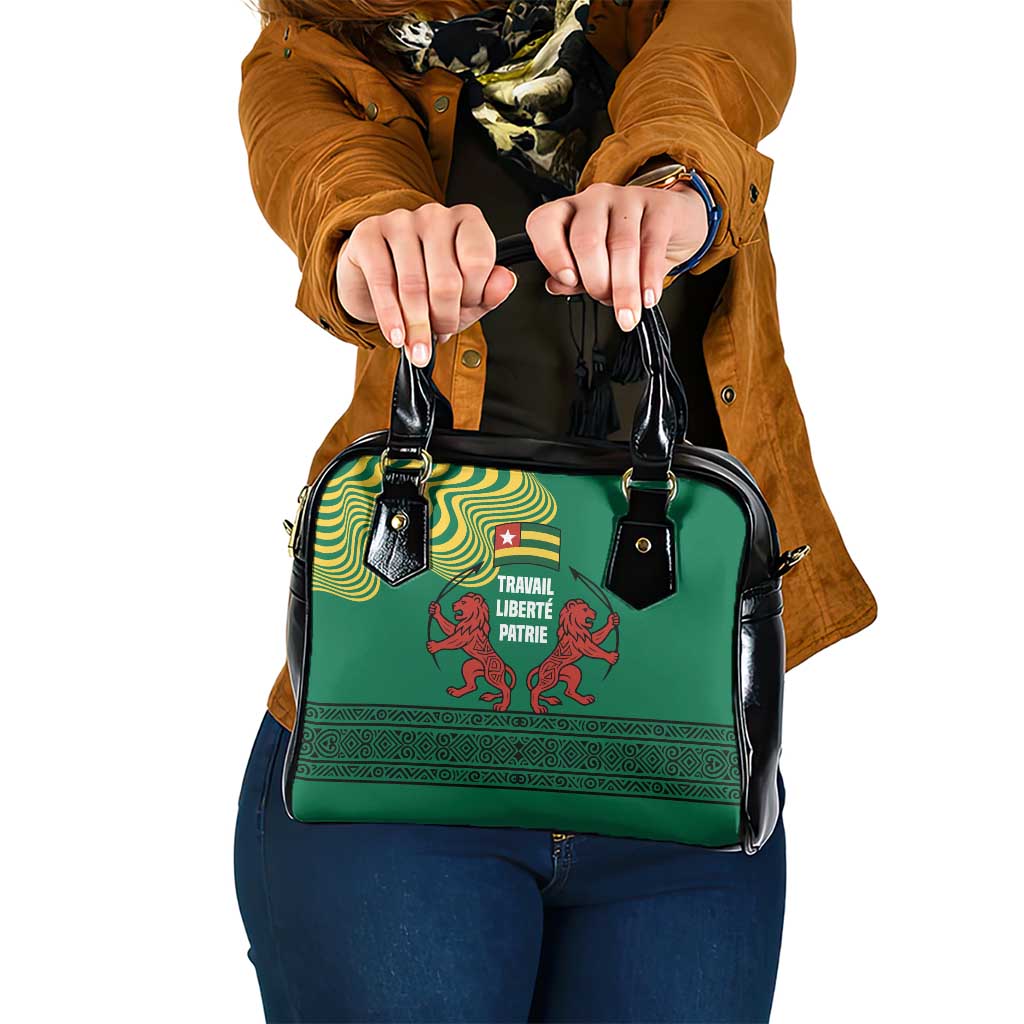 Togo Shoulder Handbag with Red Twin Lions and Travail Liberté Patrie Slogan TS04