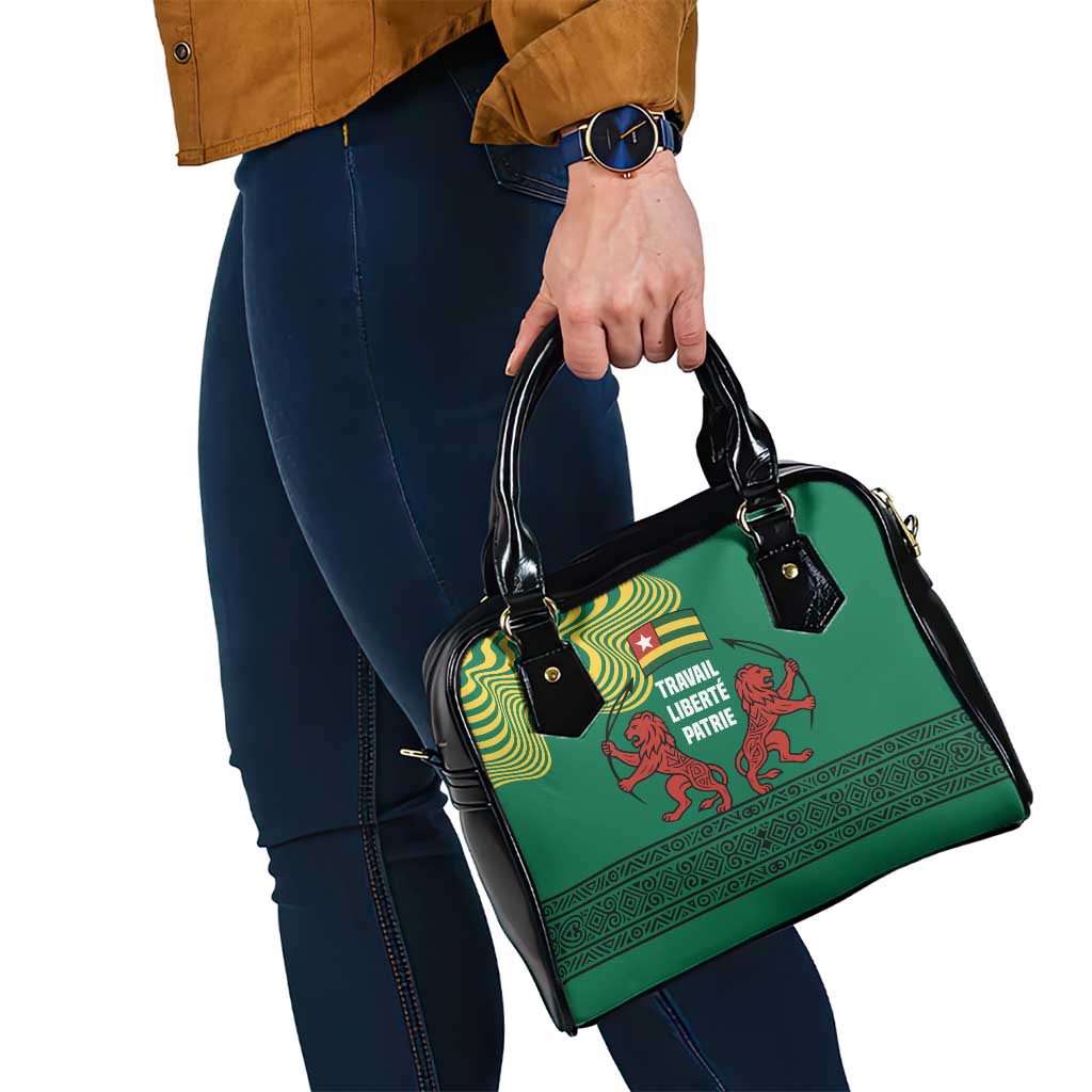 Togo Shoulder Handbag with Red Twin Lions and Travail Liberté Patrie Slogan TS04