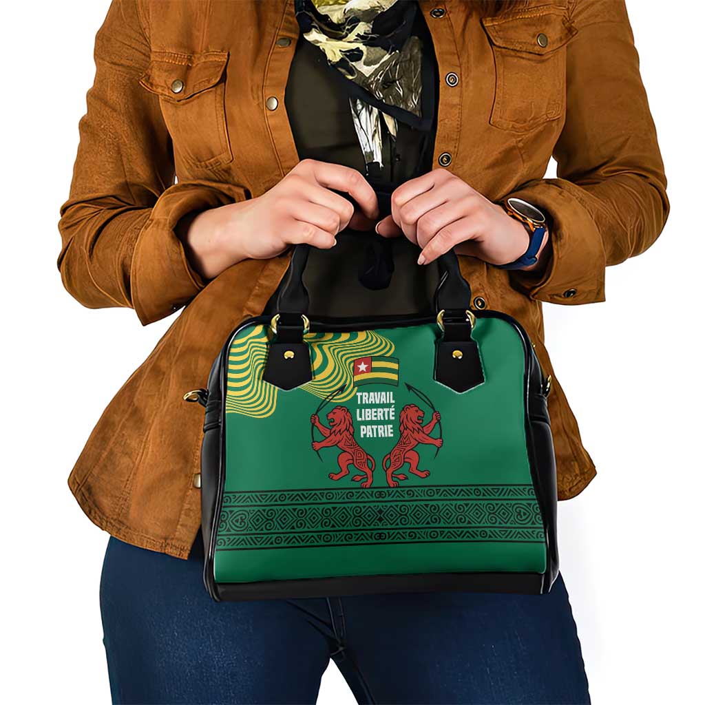 Togo Shoulder Handbag with Red Twin Lions and Travail Liberté Patrie Slogan TS04
