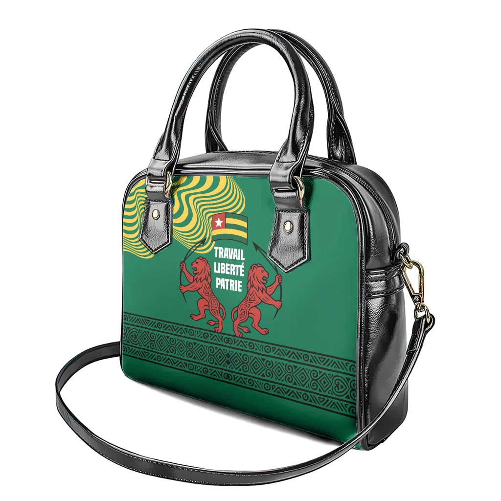 Togo Shoulder Handbag with Red Twin Lions and Travail Liberté Patrie Slogan TS04