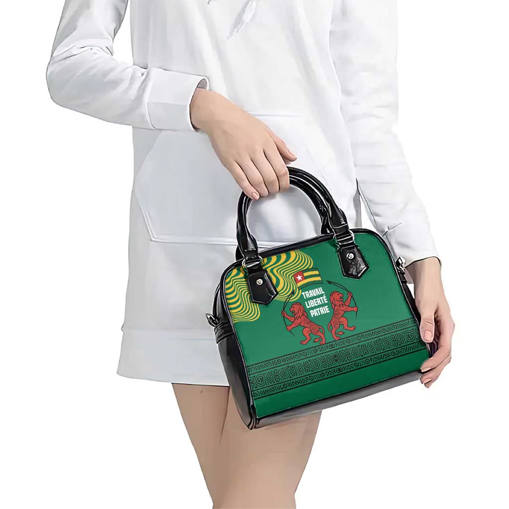 Togo Shoulder Handbag with Red Twin Lions and Travail Liberté Patrie Slogan TS04