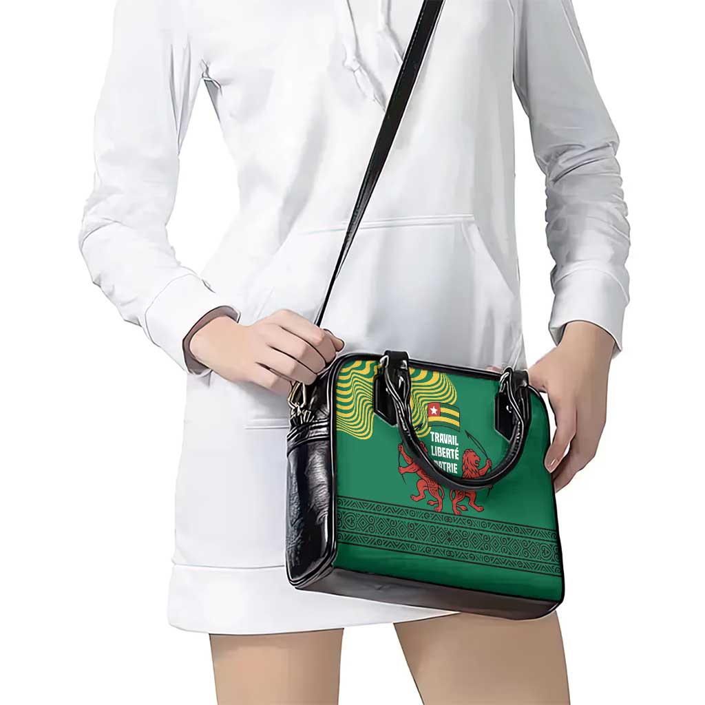 Togo Shoulder Handbag with Red Twin Lions and Travail Liberté Patrie Slogan TS04