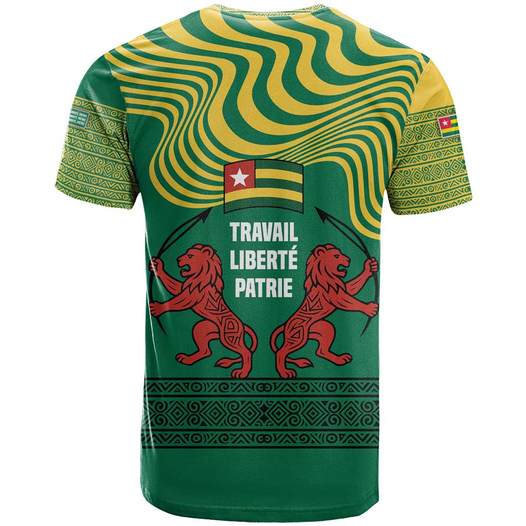 Togo T shirt - Red Twin Lions and Travail Liberté Patrie Slogan TS04