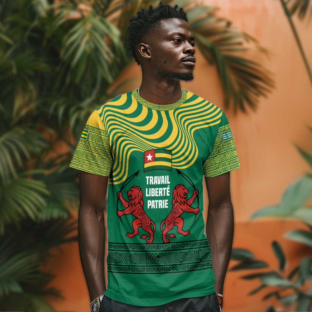 Togo T shirt - Red Twin Lions and Travail Liberté Patrie Slogan TS04