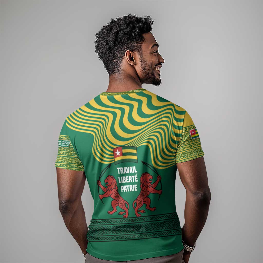 Togo T shirt - Red Twin Lions and Travail Liberté Patrie Slogan TS04