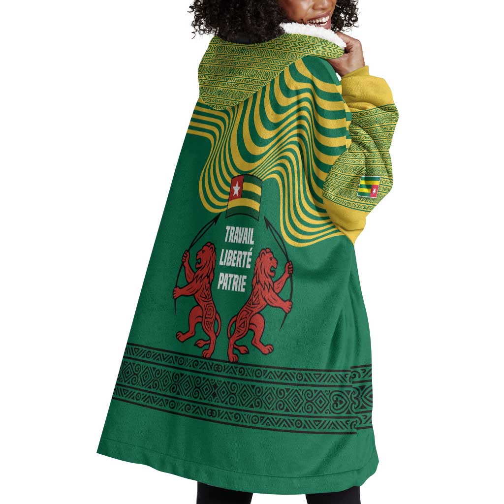 Togo Wearable Blanket Hoodie - Red Twin Lions and Travail Liberté Patrie Slogan TS04