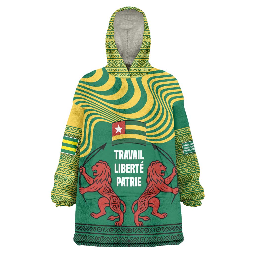 Togo Wearable Blanket Hoodie - Red Twin Lions and Travail Liberté Patrie Slogan TS04