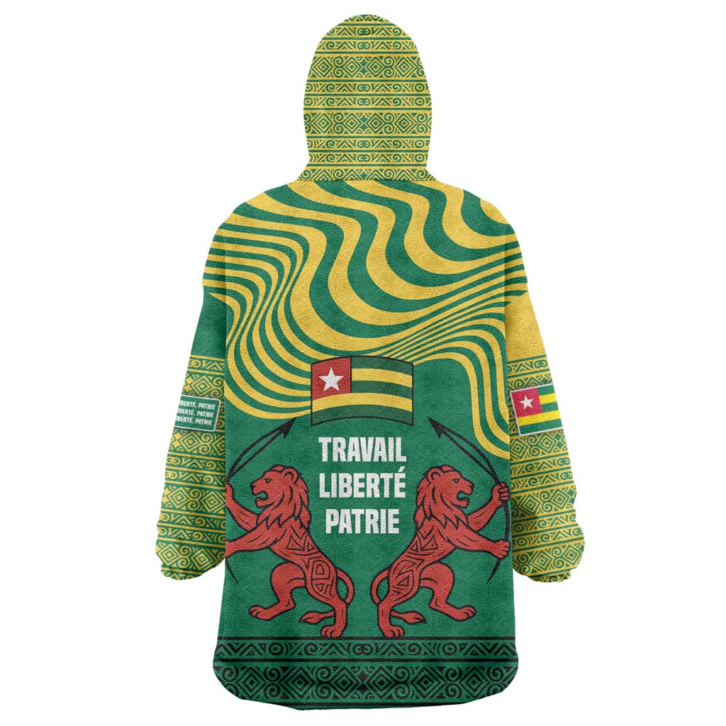 Togo Wearable Blanket Hoodie - Red Twin Lions and Travail Liberté Patrie Slogan TS04