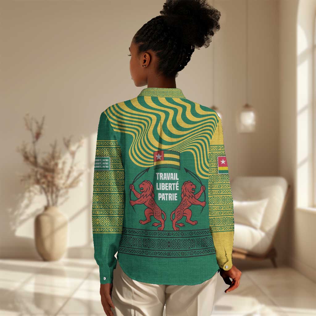 Togo Women Casual Shirt - Red Twin Lions and Travail Liberté Patrie Slogan TS04