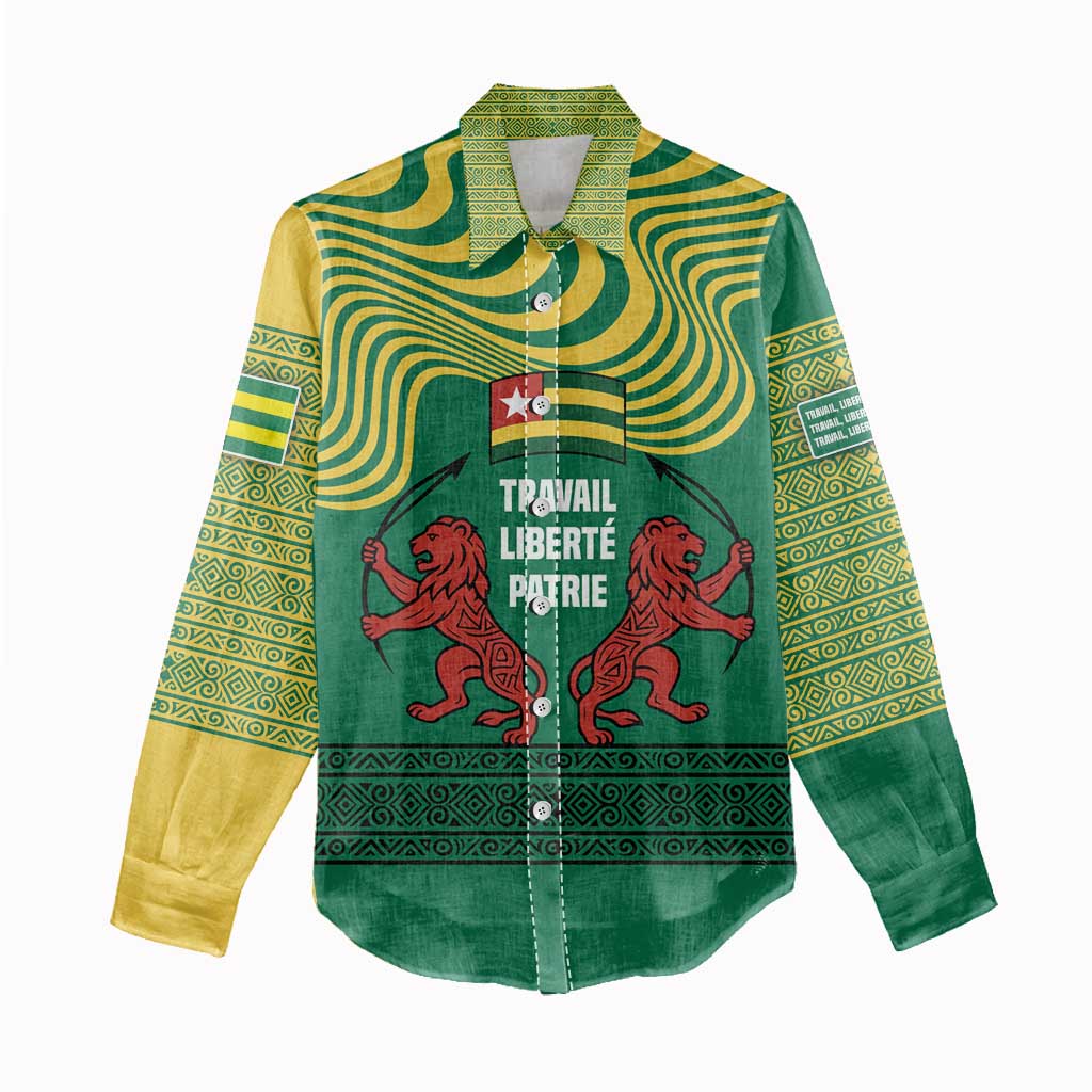 Togo Women Casual Shirt - Red Twin Lions and Travail Liberté Patrie Slogan TS04