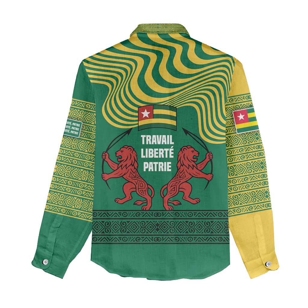 Togo Women Casual Shirt - Red Twin Lions and Travail Liberté Patrie Slogan TS04