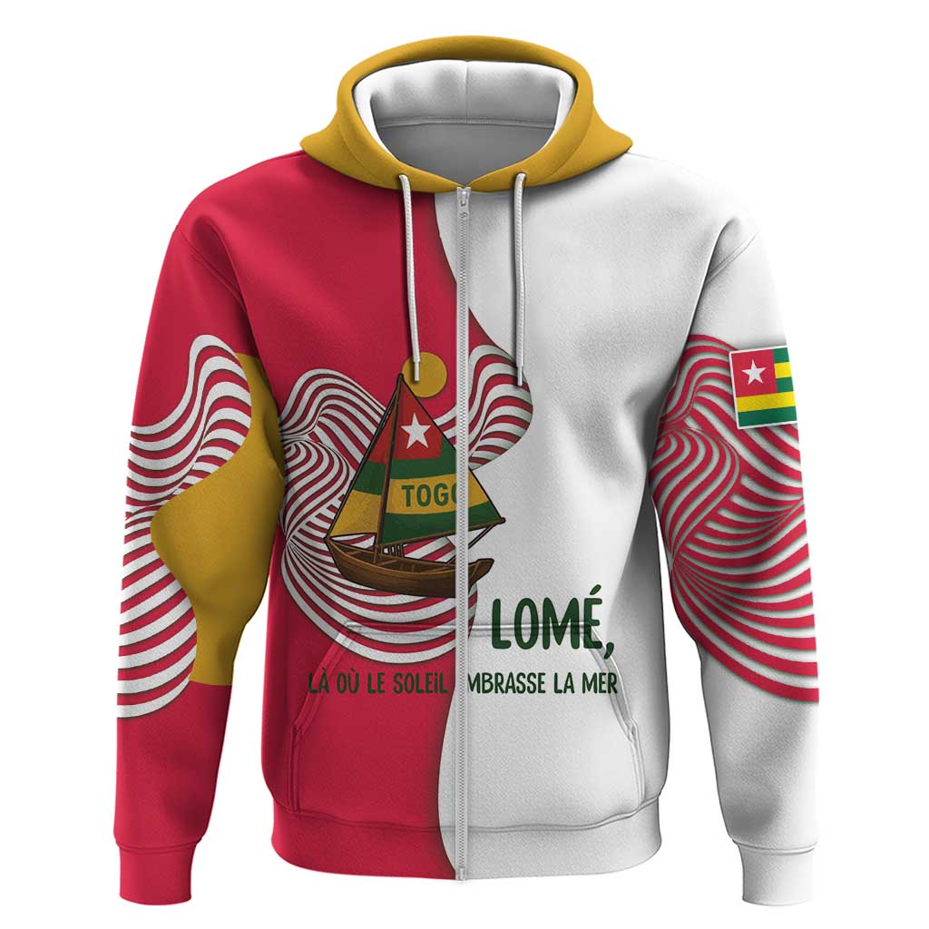 Lome Togo Hoodie with Sailboat and Sunset Where the Sun Kisses the Sea TS04