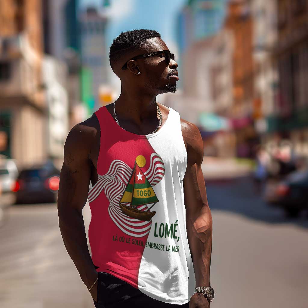Lome Togo Men Tank Top - Sailboat and Sunset  Where the Sun Kisses the Sea TS04