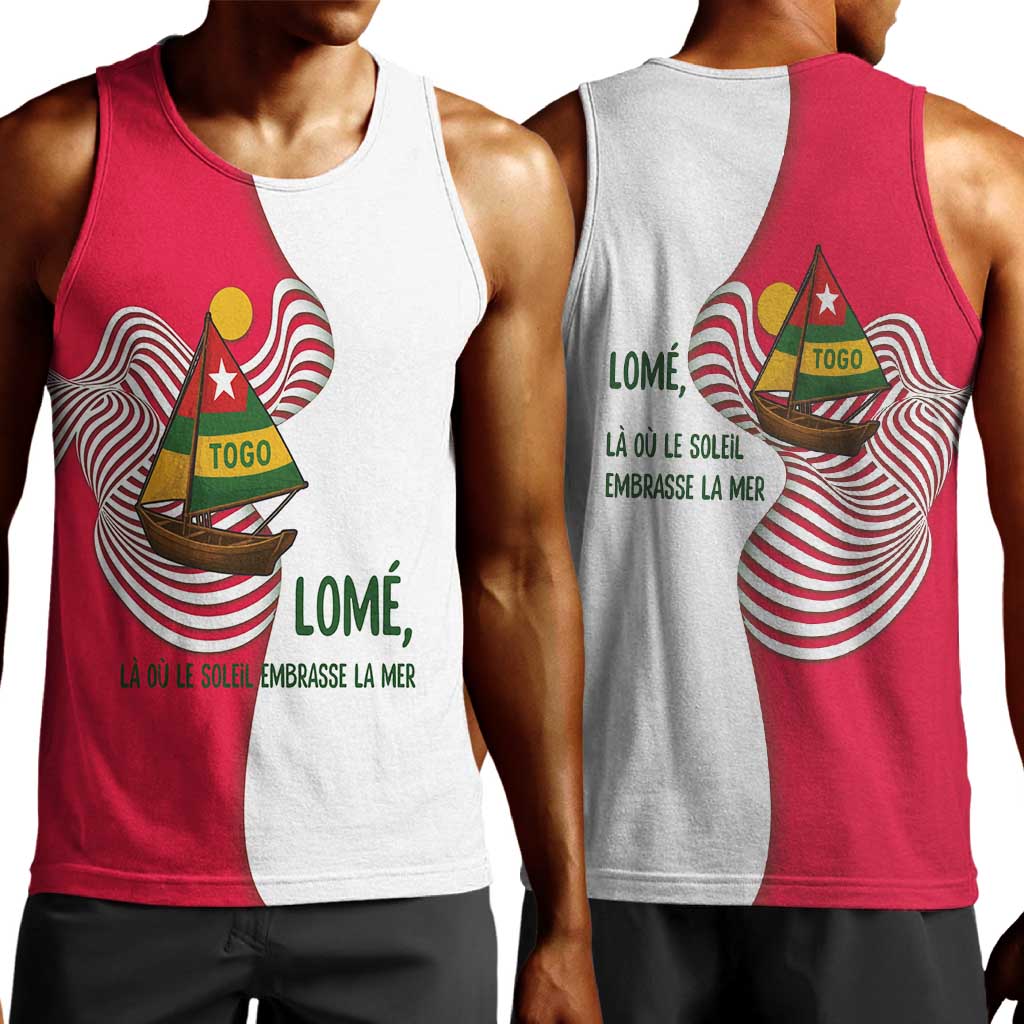 Lome Togo Men Tank Top - Sailboat and Sunset  Where the Sun Kisses the Sea TS04
