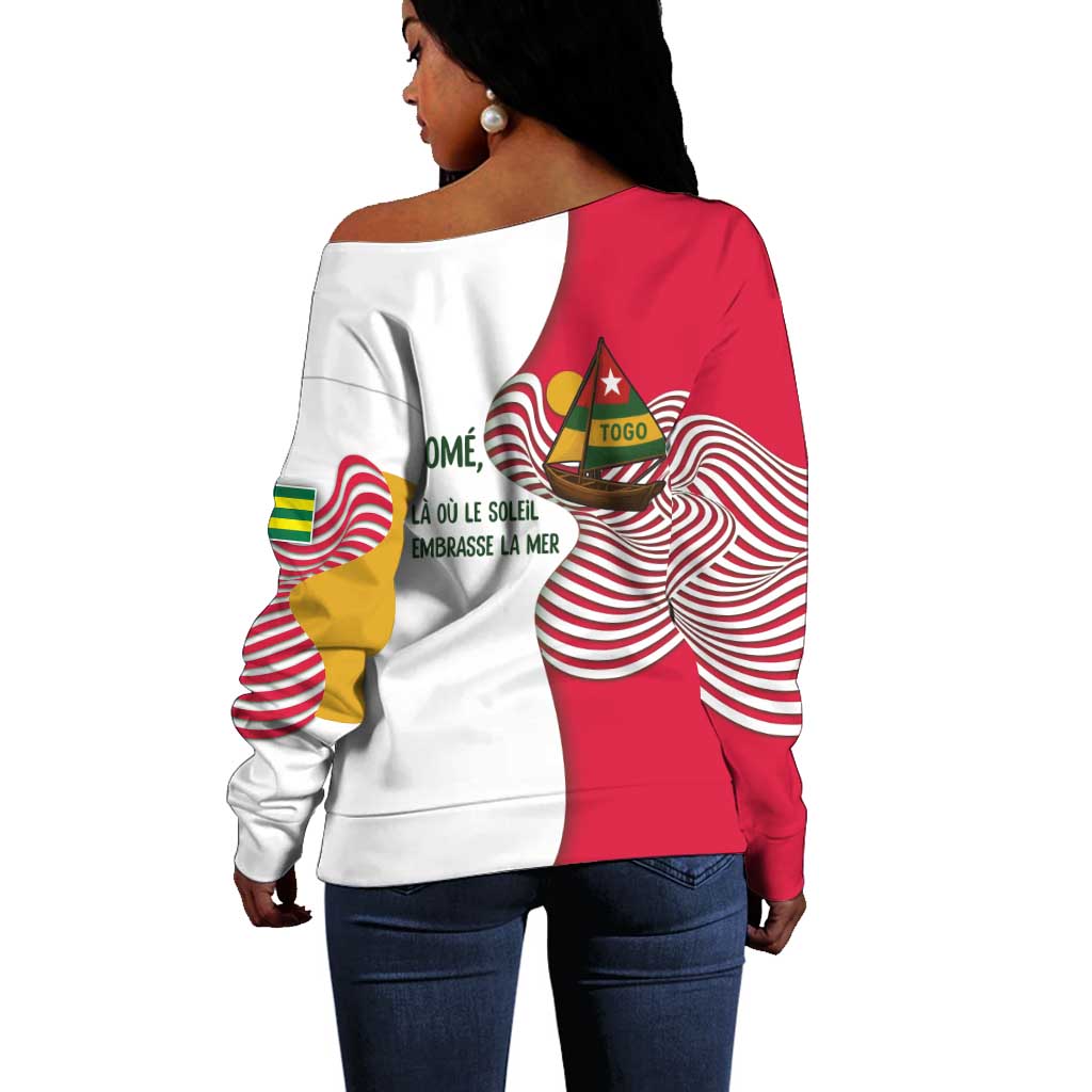 Lome Togo Off Shoulder Sweater - Sailboat and Sunset  Where the Sun Kisses the Sea TS04