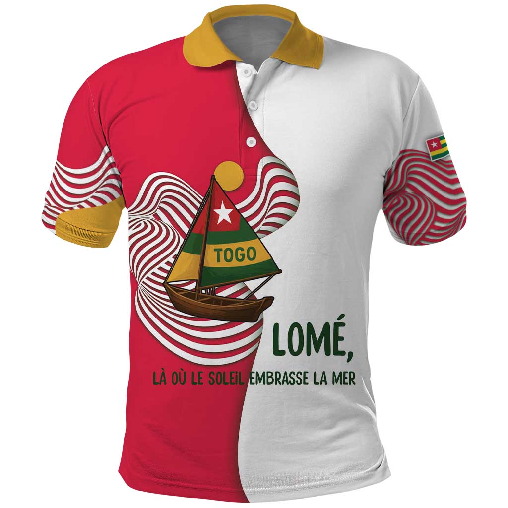 Lome Togo Polo Shirt with Sailboat and Sunset  Where the Sun Kisses the Sea TS04