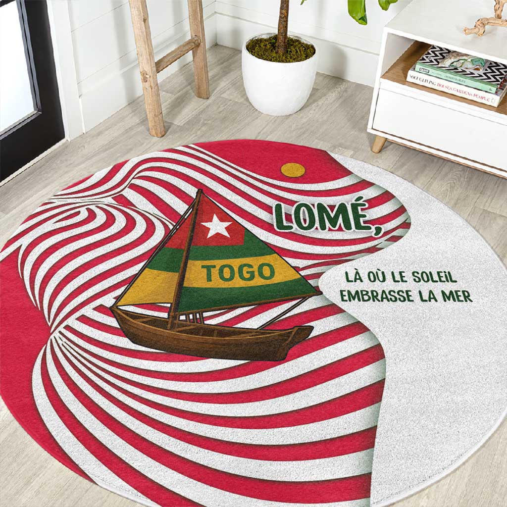 Lome Togo Round Carpet - Sailboat and Sunset  Where the Sun Kisses the Sea TS04