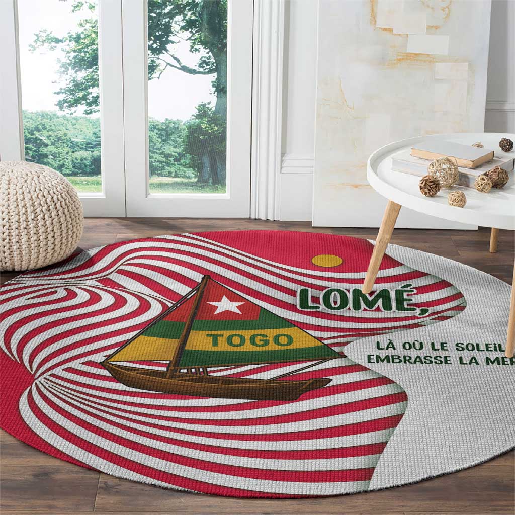 Lome Togo Round Carpet - Sailboat and Sunset  Where the Sun Kisses the Sea TS04