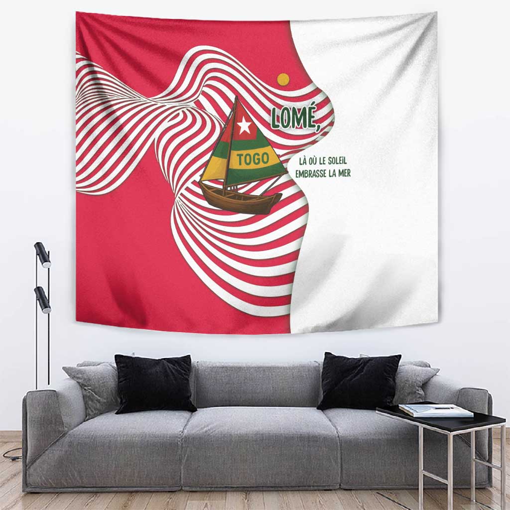 Lome Togo Tapestry - Sailboat and Sunset  Where the Sun Kisses the Sea TS04