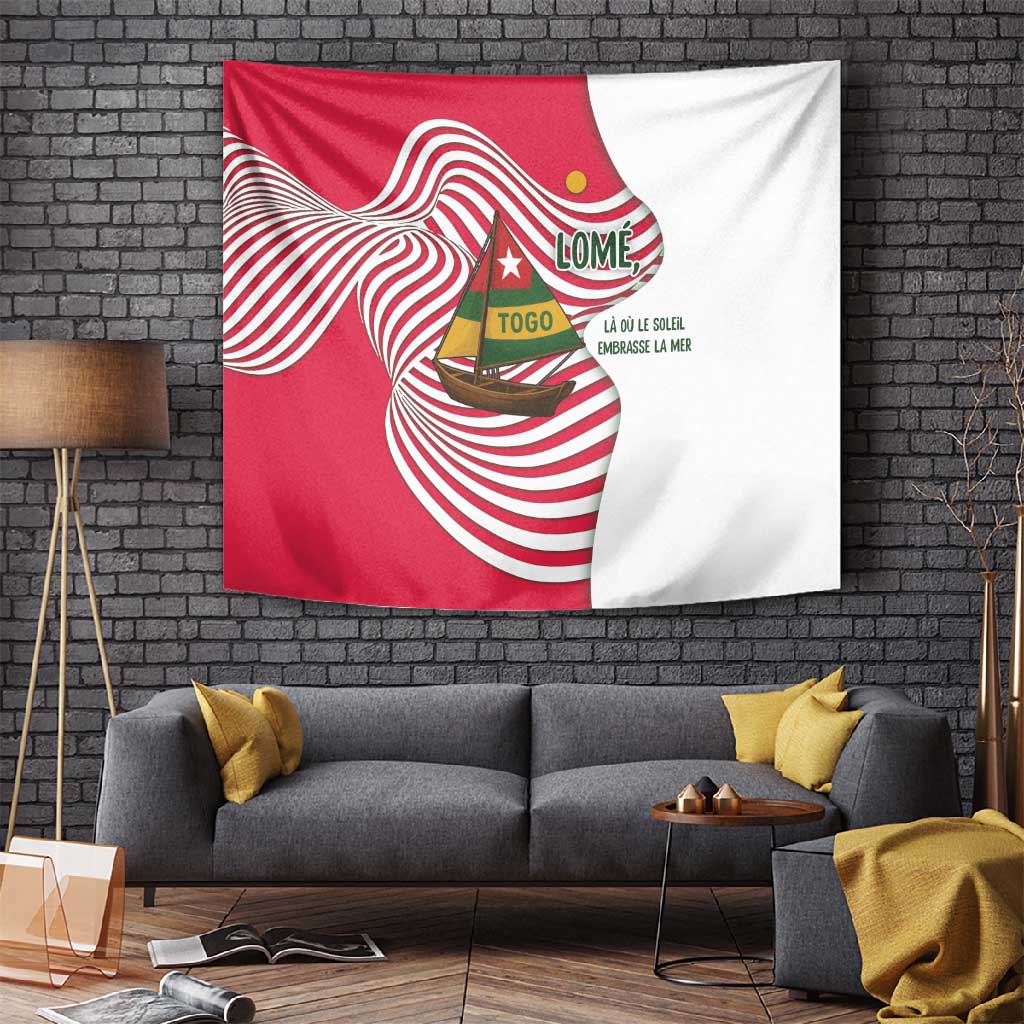 Lome Togo Tapestry - Sailboat and Sunset  Where the Sun Kisses the Sea TS04