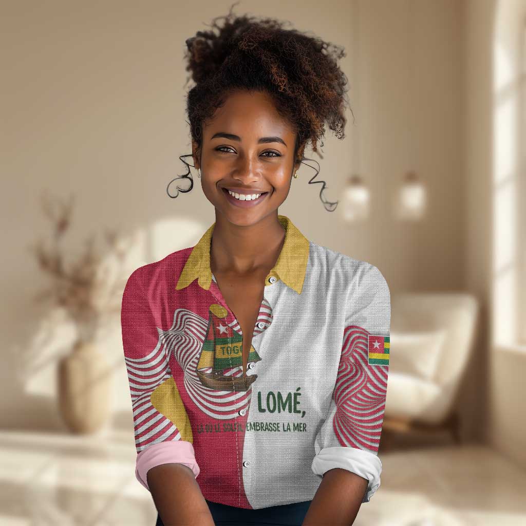 Lome Togo Women Casual Shirt - Sailboat and Sunset  Where the Sun Kisses the Sea TS04