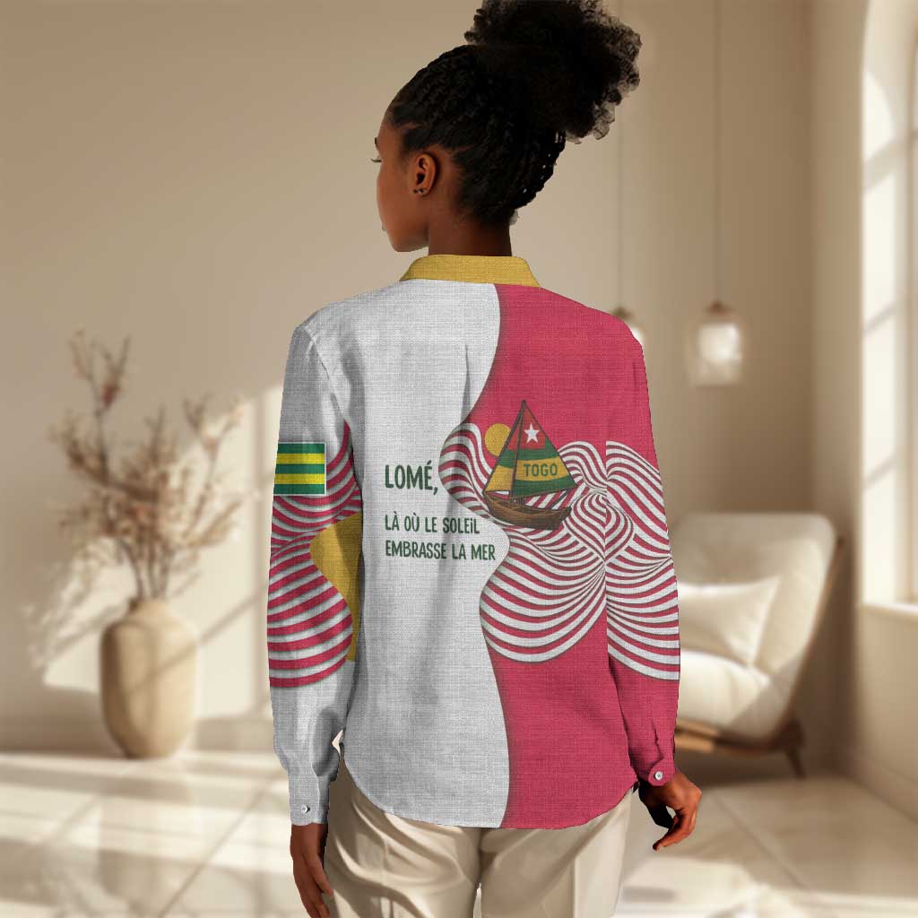 Lome Togo Women Casual Shirt - Sailboat and Sunset  Where the Sun Kisses the Sea TS04