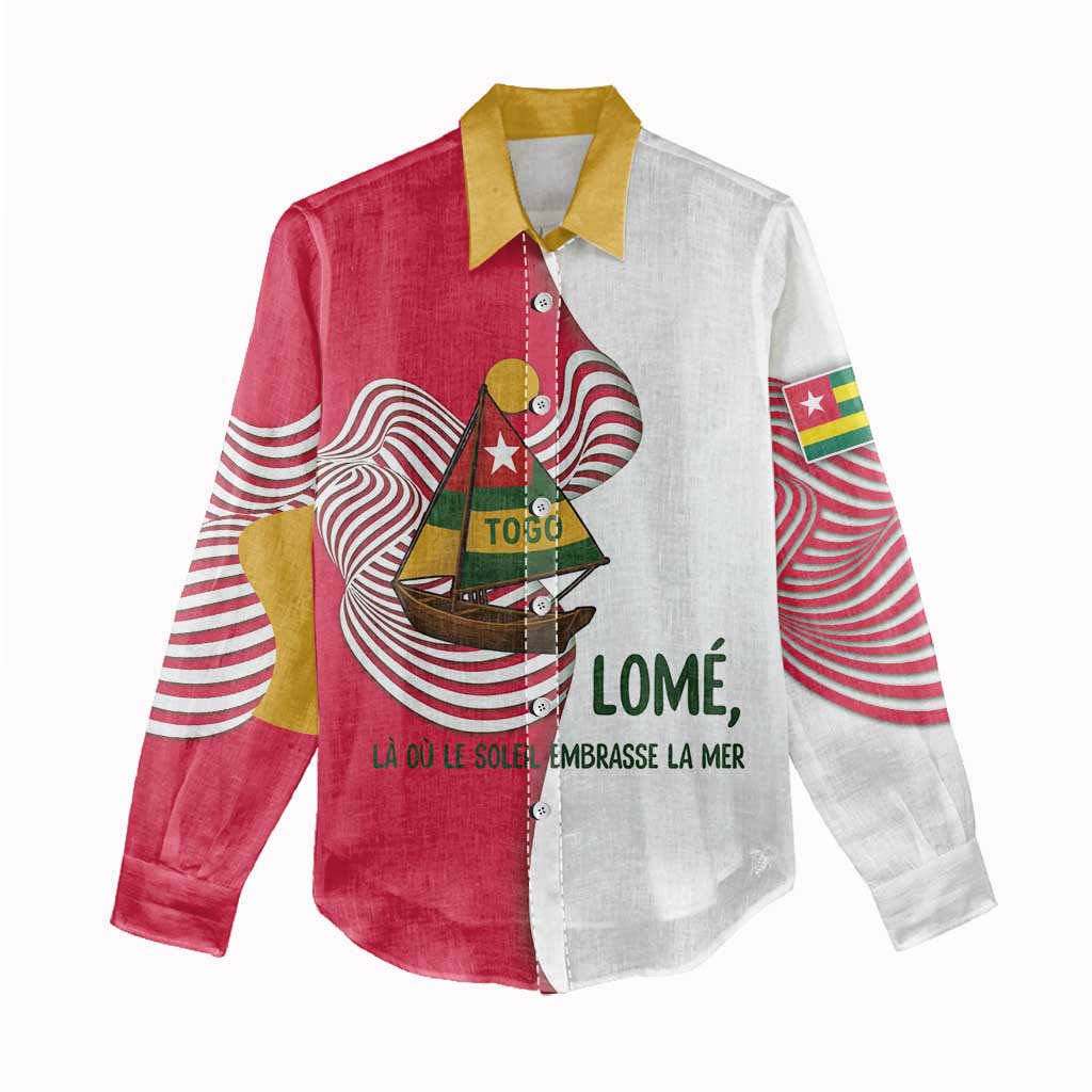 Lome Togo Women Casual Shirt - Sailboat and Sunset  Where the Sun Kisses the Sea TS04
