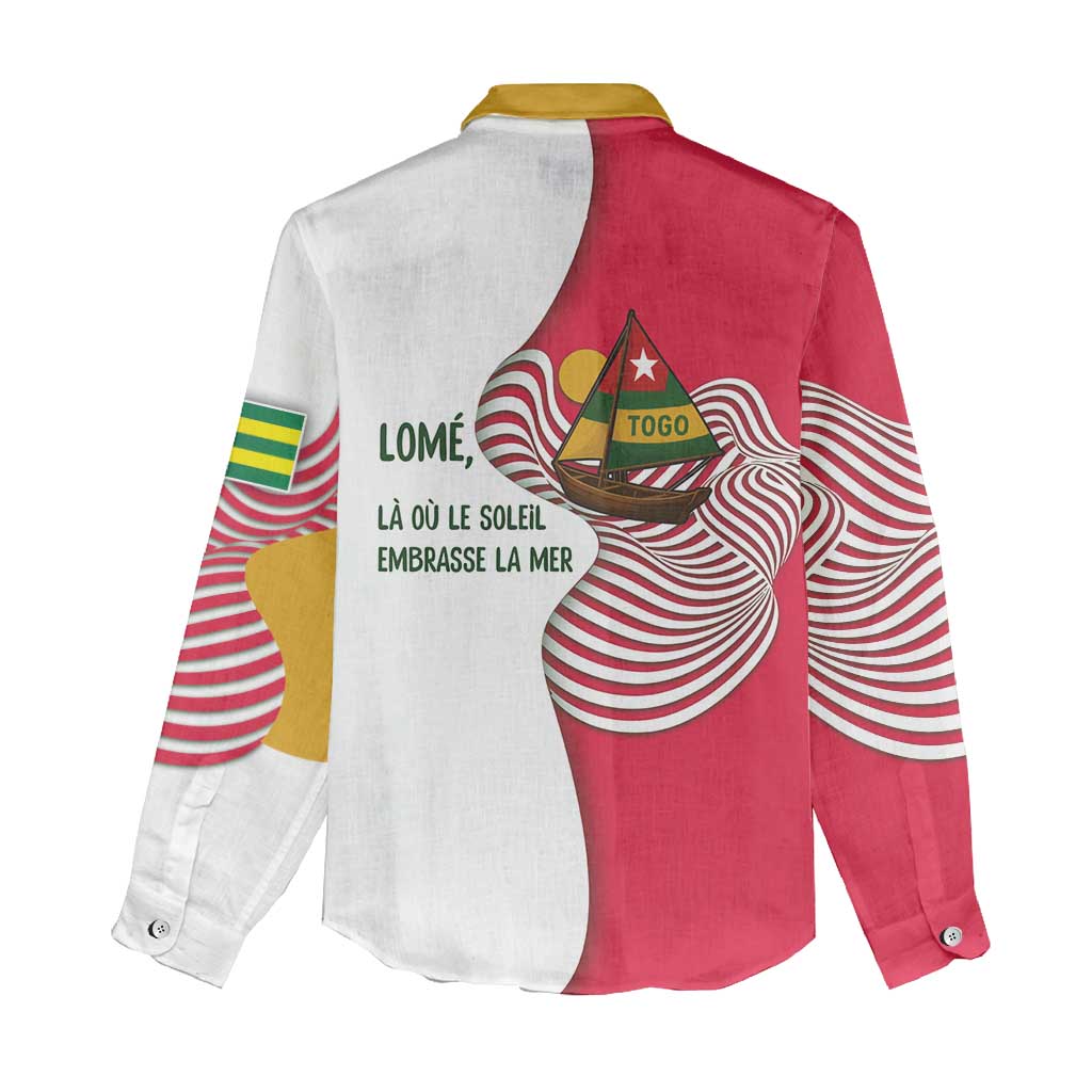 Lome Togo Women Casual Shirt - Sailboat and Sunset  Where the Sun Kisses the Sea TS04