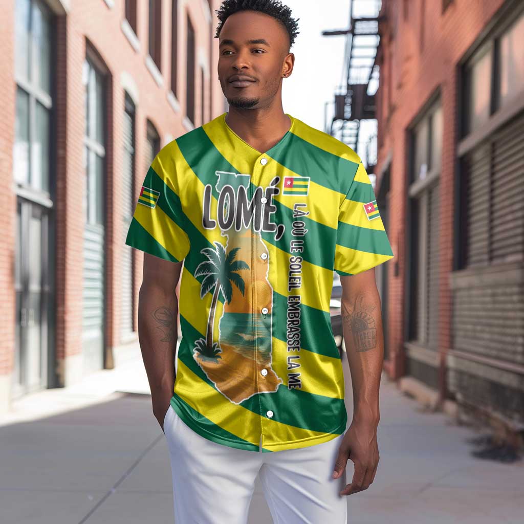 Lome Togo Sunset Baseball Jersey - Palm Trees and Ocean Embrace Design TS04