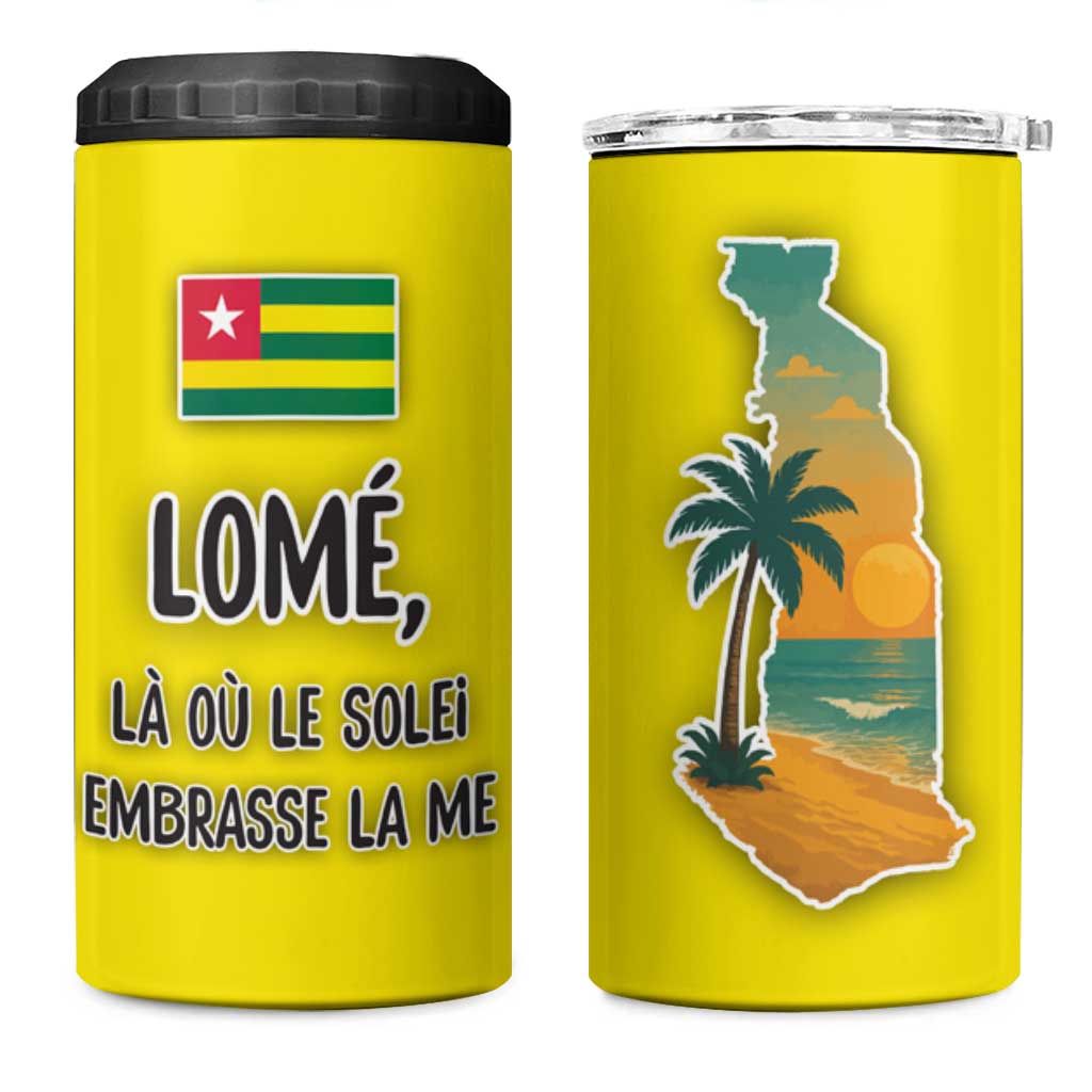 Lome Togo Sunset 4 in 1 Can Cooler Tumbler - Palm Trees and Ocean Embrace Design TS04
