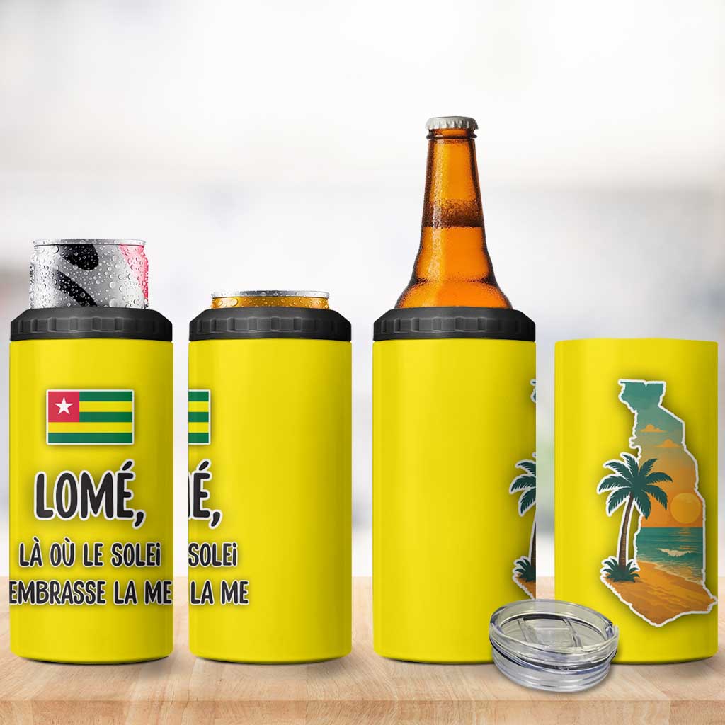 Lome Togo Sunset 4 in 1 Can Cooler Tumbler - Palm Trees and Ocean Embrace Design TS04