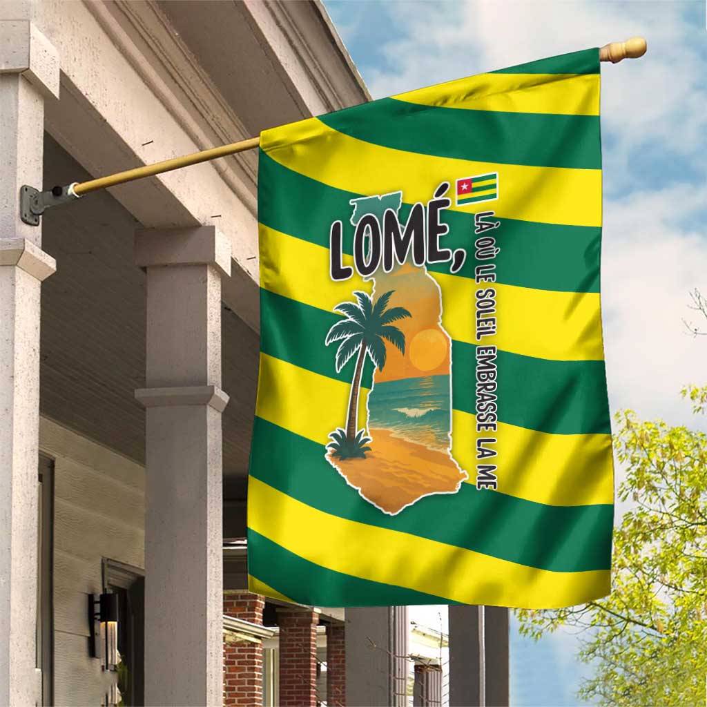 Lome Togo Sunset Garden Flag - Palm Trees and Ocean Embrace Design TS04