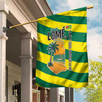 Lome Togo Sunset Garden Flag - Palm Trees and Ocean Embrace Design TS04