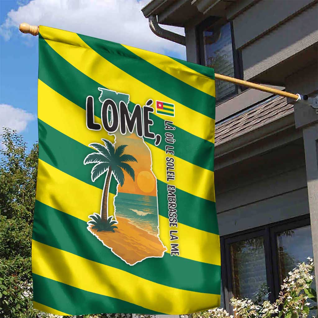Lome Togo Sunset Garden Flag - Palm Trees and Ocean Embrace Design TS04
