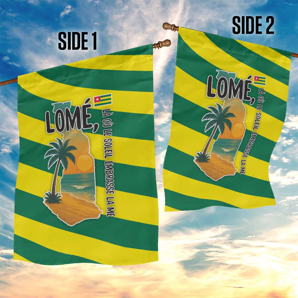Lome Togo Sunset Garden Flag - Palm Trees and Ocean Embrace Design TS04