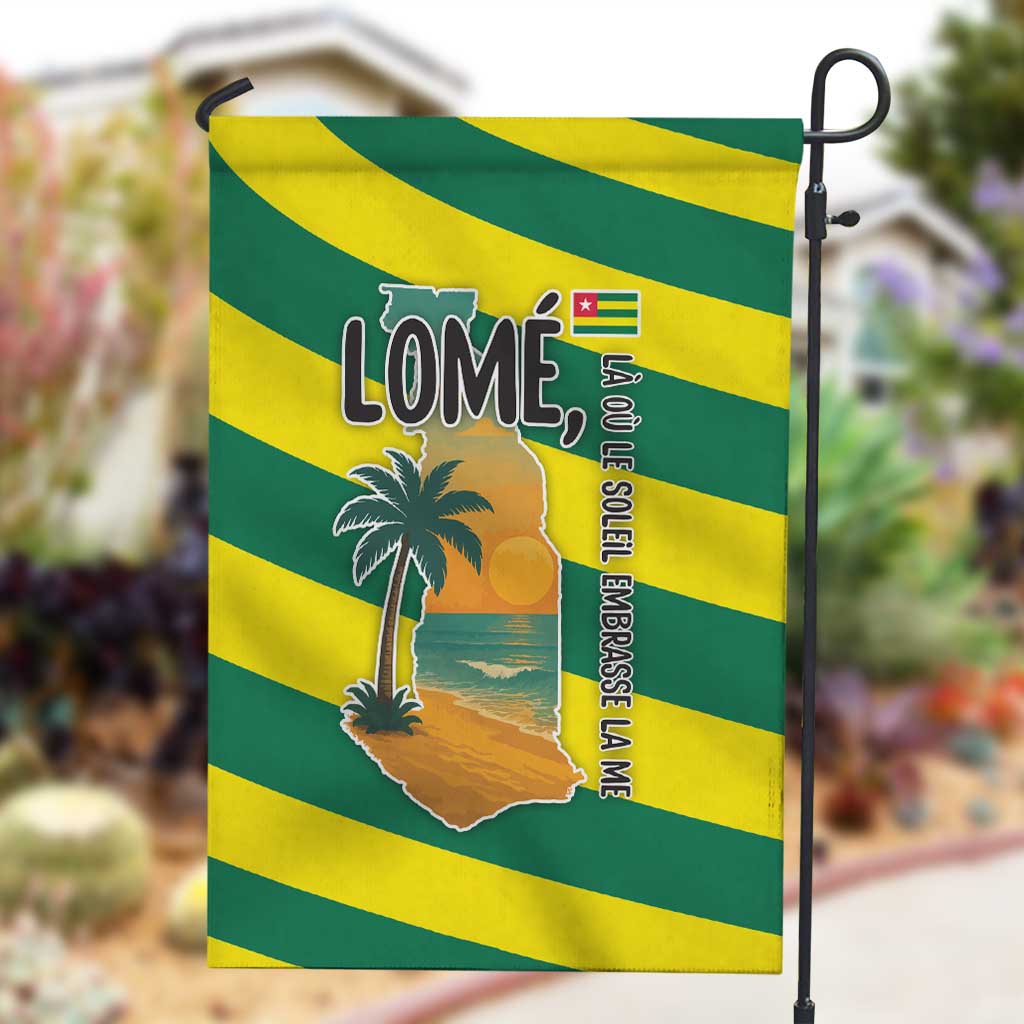 Lome Togo Sunset Garden Flag - Palm Trees and Ocean Embrace Design TS04
