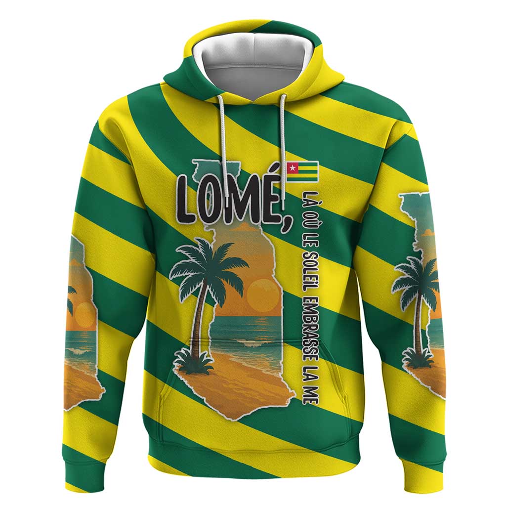 Lome Togo Sunset Hoodie with Palm Trees and Ocean Embrace Design TS04