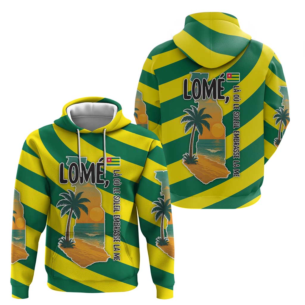 Lome Togo Sunset Hoodie with Palm Trees and Ocean Embrace Design TS04