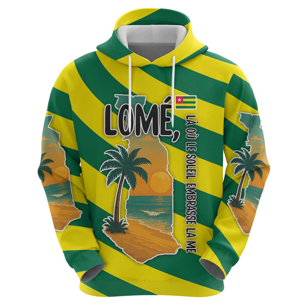 Lome Togo Sunset Hoodie with Palm Trees and Ocean Embrace Design TS04