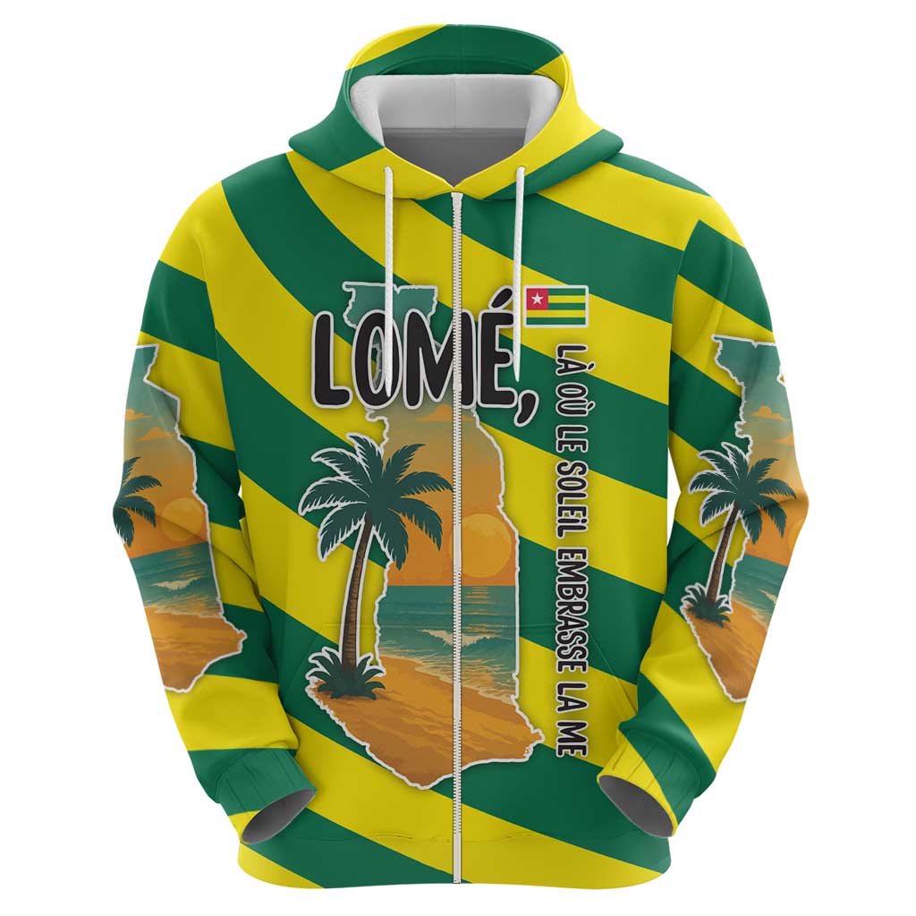 Lome Togo Sunset Hoodie with Palm Trees and Ocean Embrace Design TS04