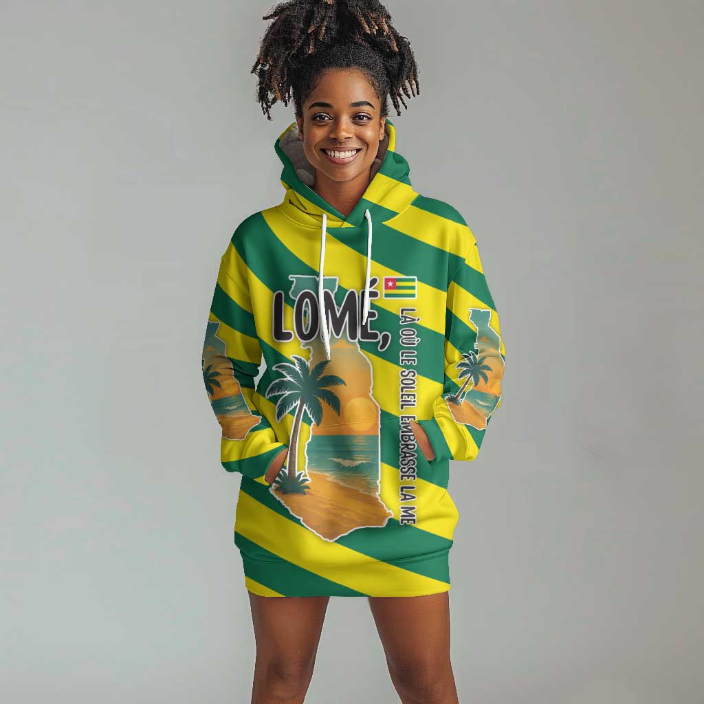 Lome Togo Sunset Hoodie Dress - Palm Trees and Ocean Embrace Design TS04